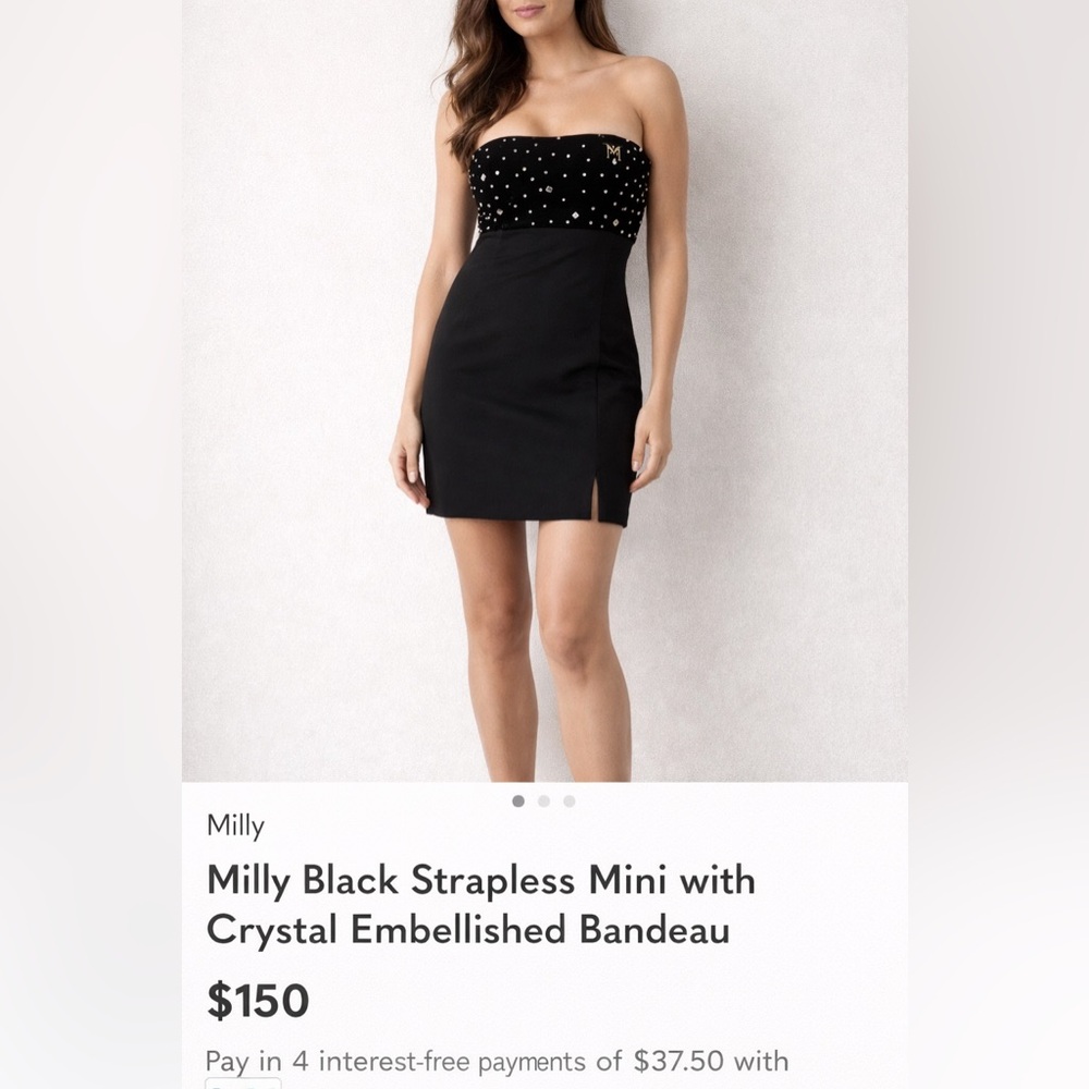 Milly Black Strapless Mini with Crystal Embellished Bandeau -New with Tags - Picture 3 of 7